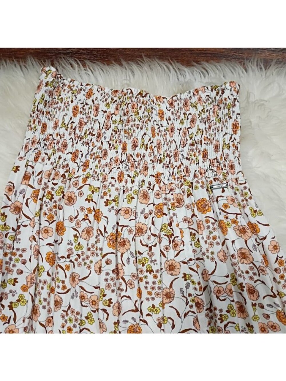 Floral High-Slit Maxi Skirt By Maaji Smocked Waist Small 100% Viscose Lightweigh - Picture 6 of 15